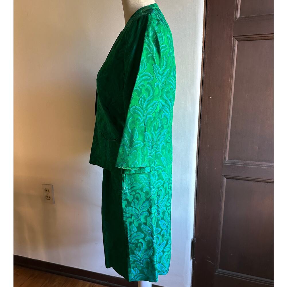 50s Vintage CAROL CRAIG | Matching Green and Blue Brocade Skirt Suit | Sz Small - Picture 3 of 9